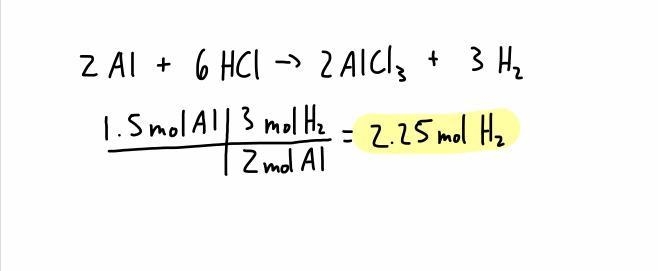 How many moles of H2 can be made from the complete reaction of 1.5 moles of Al? Given-example-1