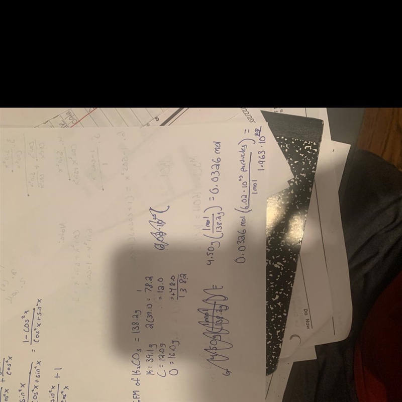 How many particles are in 4.50 grams of Potassium Carbonate? please show dimensional-example-1