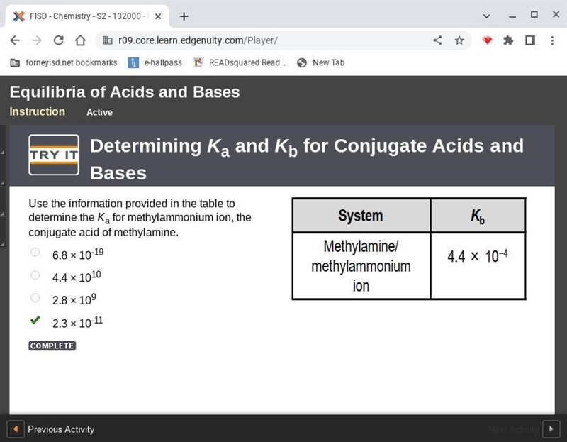 Use the information provided in the table to determine the K, for methylammonium ion-example-1