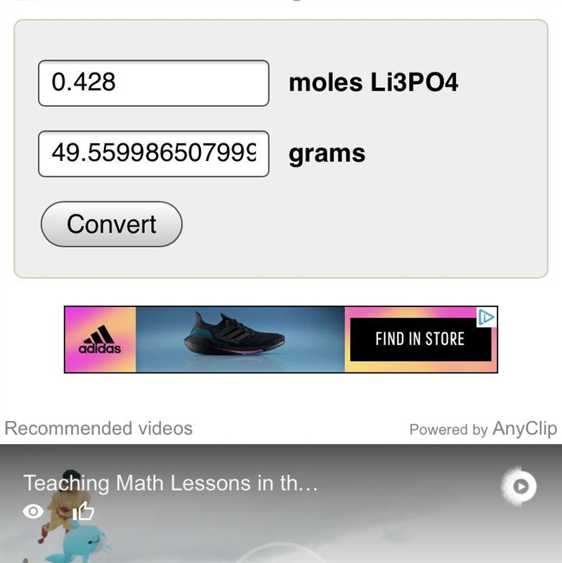 How many grams are in 0.428 moles of lithium carbonate, Li3PO4? 42.7 49.6 54.8 72.3-example-1