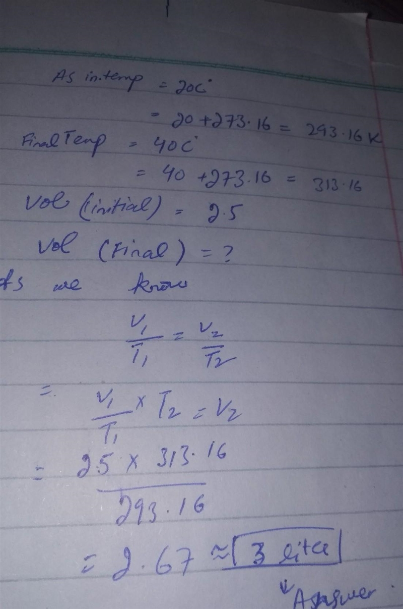 A student has a balloon with a volume of 2.5 liters at a temperature of 20°C. As the-example-1