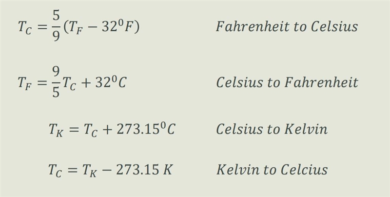 What are the formulas to convert temperatures, example F degrees to C degrees, and-example-1