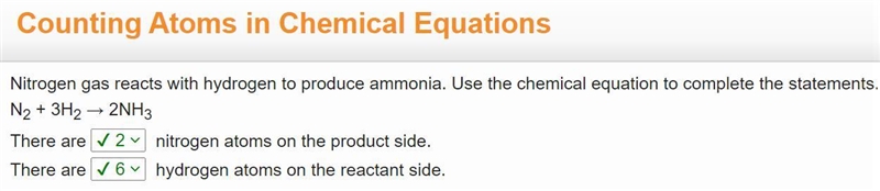 Counting Atoms in Chemical Equations Nitrogen gas reacts with hydrogen to produce-example-1