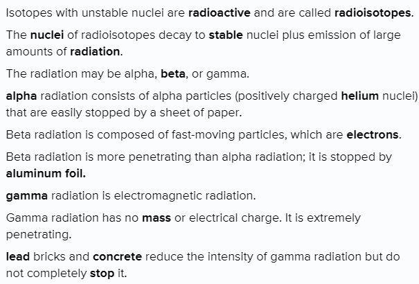 Isotopes with unstable nuclei are __1__ and are called __2__. The __3__ of radioisotopes-example-1