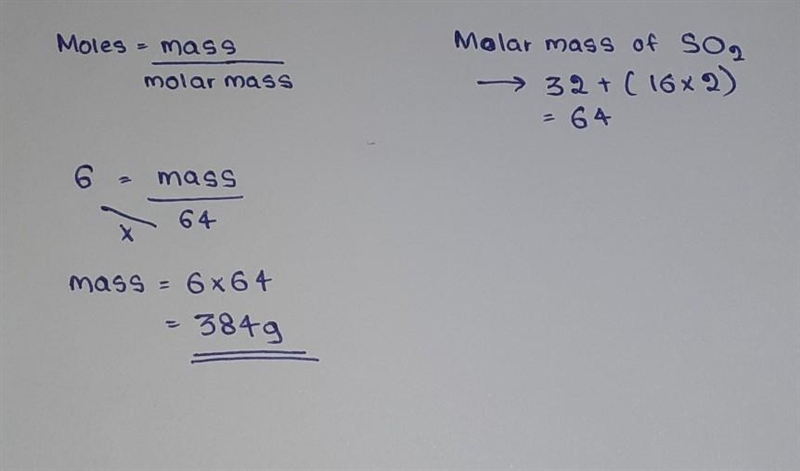 Calculate the mass of: 6 moles of sulfur dioxide (SO2) molecules​-example-1