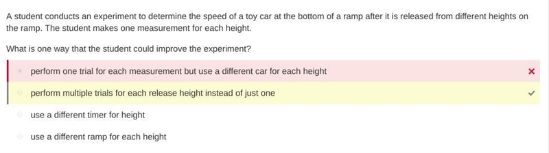 A student conducts an experiment to determine the speed of a toy car at the bottom-example-1