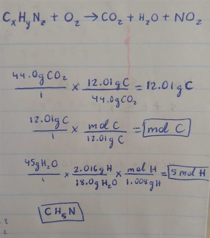 A sample of a compound that contains only the elements C, H, and N is completely burned-example-1