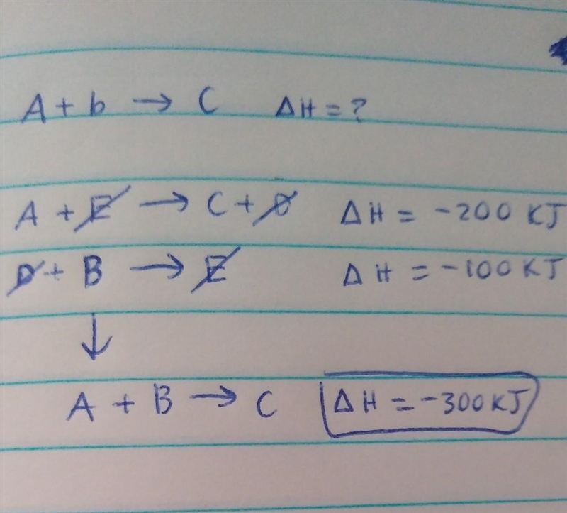 Determine the enthalpy for the reaction A+B --> C If we know the following: A+E-example-1