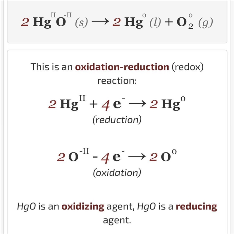 Word equation for HgO → Hg +O2-example-1