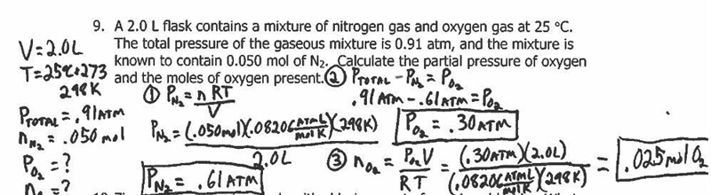 A 2.0 L flask contains nitrogen and oxygen gases at 25°C. The total pressure is 0.91 atm-example-1