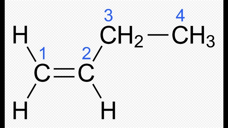 Butene would have __ carbon atoms and a __ bond-example-1