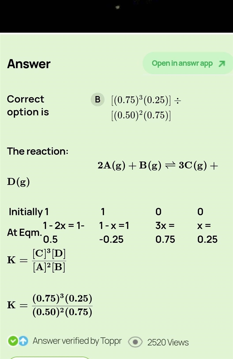 2A(g) + B(l) ⇌ 3C(aq) + D(s)-example-1