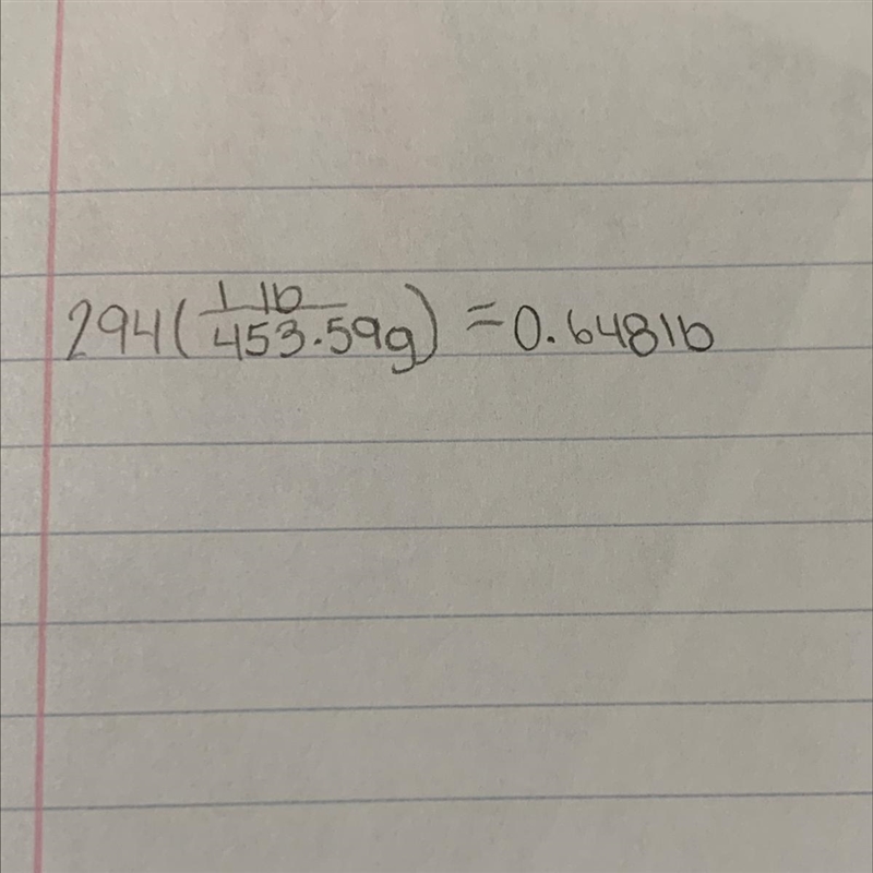 Convert 4, 294 grams to pounds. Use the conversion factor 1 pound = 453.59 grams.-example-1