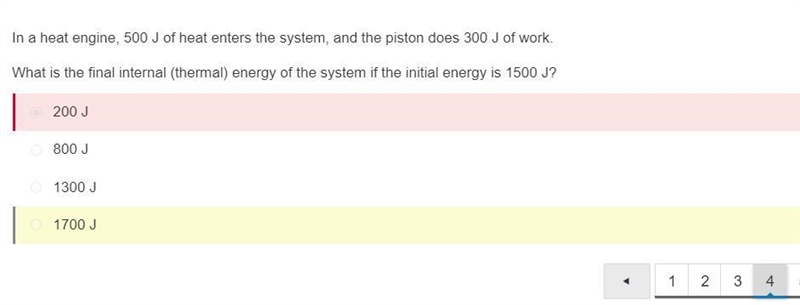 In a heat engine, 500 J of heat enters the system, and the piston does 300 J of work-example-1