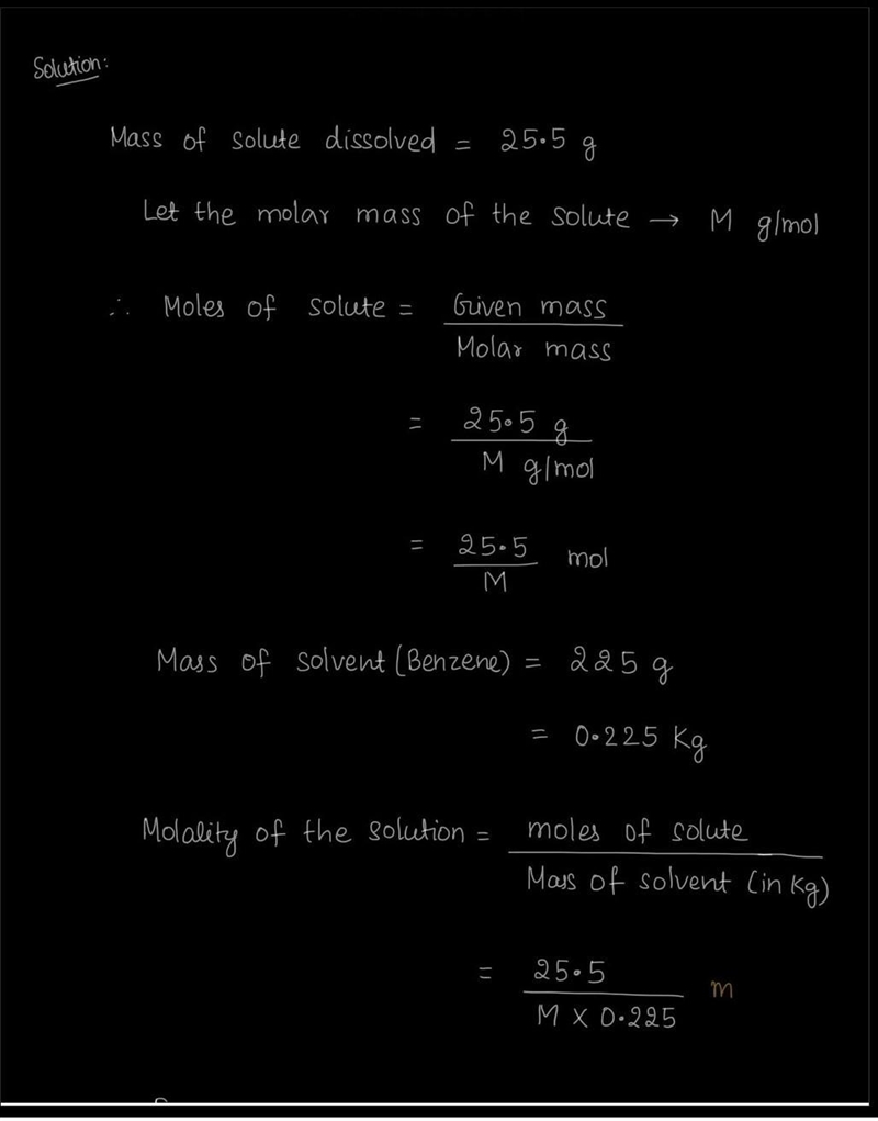 When 25.5 grams of a molecular substance is dissolved in 225g benzene, the solution-example-1