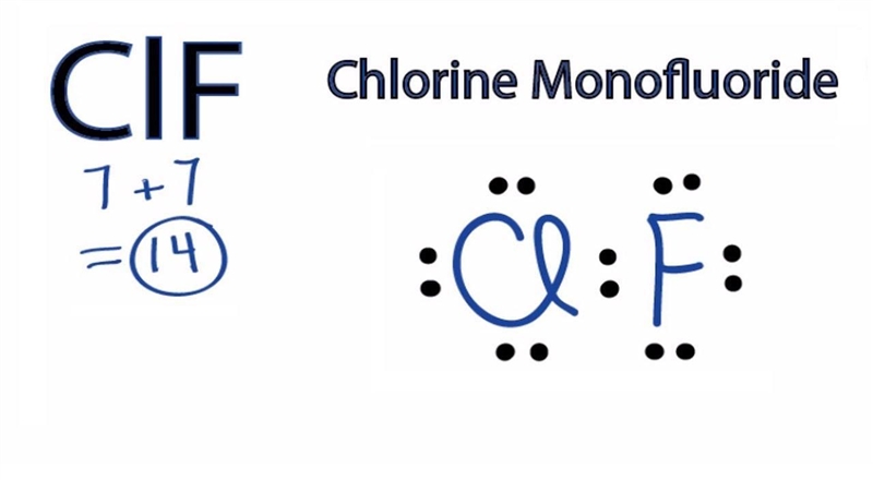 What is the lewis dot structure for ClF (chlorine monofluoride)?​-example-1