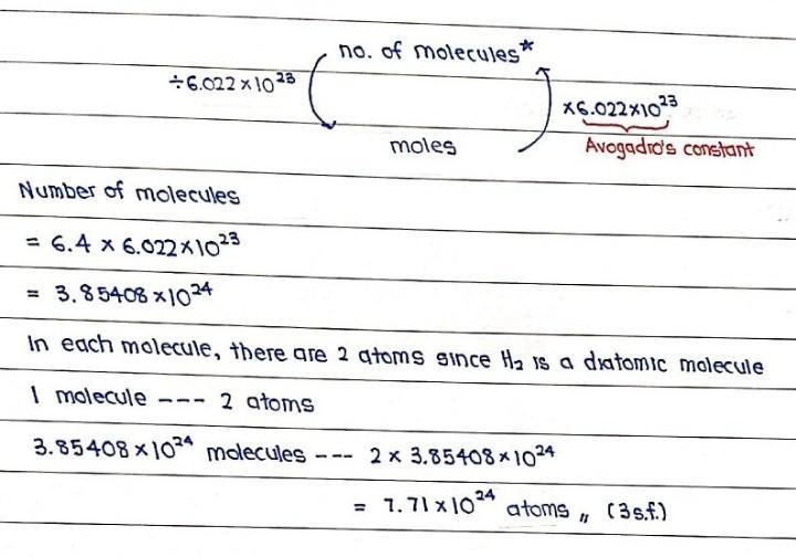 How many atoms are there in 6.4 moles of H2?-example-1