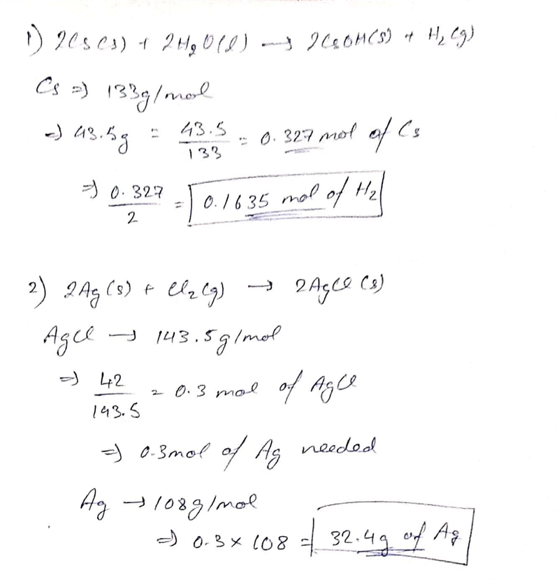 Please Help :,D 43.5-g of cesium explosively reacts with water to form hydrogen gas-example-1