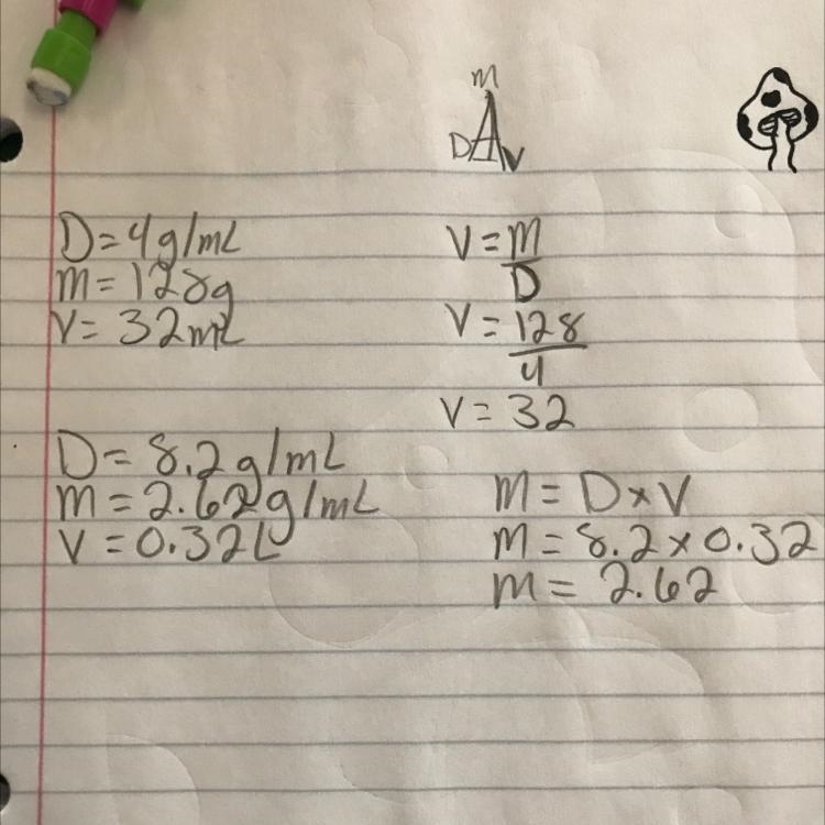 Calculate the volume of an object that has a density of 4 g/mL and has a mass of 128 grams-example-1