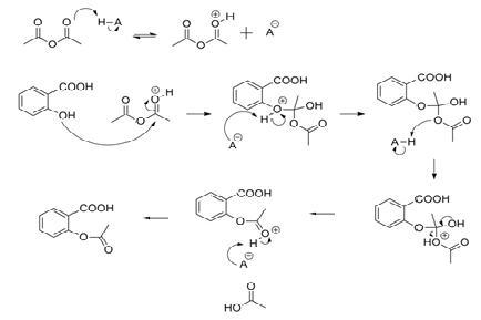 Mechanism of aspirin by salicyclic acid reacts with acetic acid ? Mechanism of benzoic-example-1