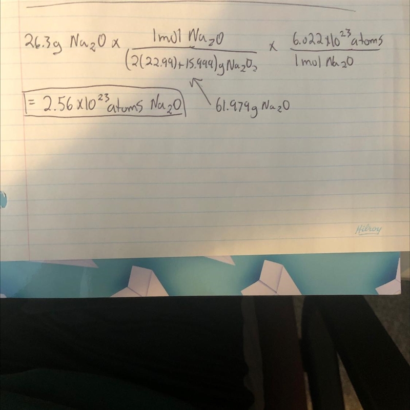 Show how to work it out. .How many sodium atoms are there in 26.3 grams of sodium-example-1