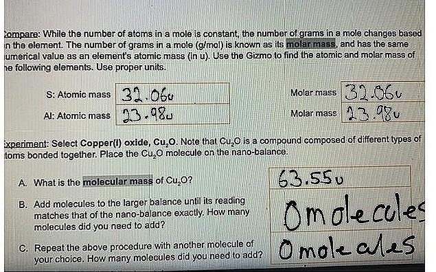 50 POINTS Gizmos Moles Activity - chemistry can someone please help me out-example-1