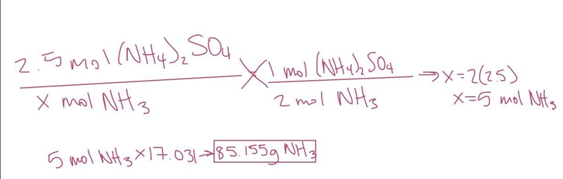 How many grams of NH3 are needed to make 2.50 moles of (NH4)2SO4? 2 NH3(g) + H2SO-example-1