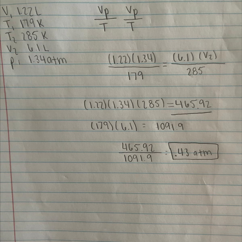 A gas has a volume of 1.22L at 179K. Once heated, the same gas now has a volume of-example-1