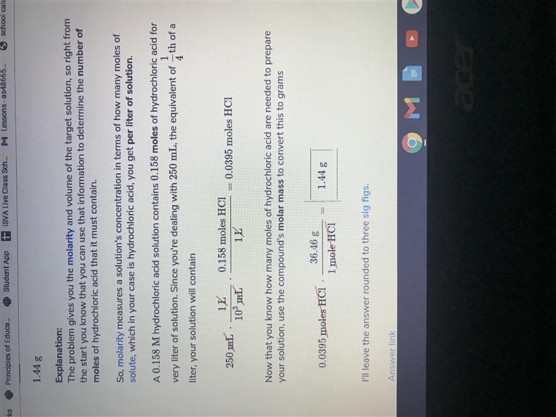 How many moles of HCl are in 250ml of a 3.5M solution of HCI?-example-1