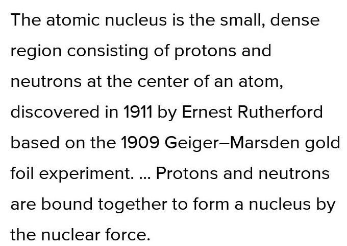 What is an atomic nucleus? the outer part of an atom in which electrons move the outer-example-1