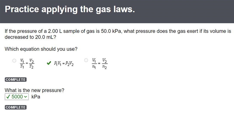 If the pressure of a 2.00 L sample of gas is 50.0 kPa, what pressure does the gas-example-1