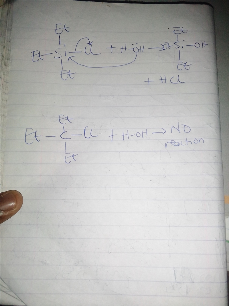 Whilst Et₃CCl is unreactive towards water even at elevated temperatures, Et₃SiCl is-example-1