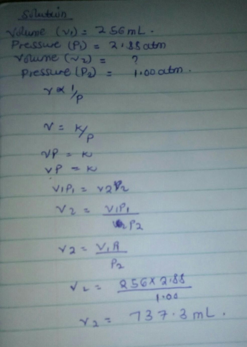 If the gas in the above system has a volume of 256 mL at a pressure of 2.88 atm, what-example-1