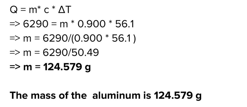 An unknown mass of aluminum requires 6290 joules to raise the tempature from 23.9 degrees-example-1