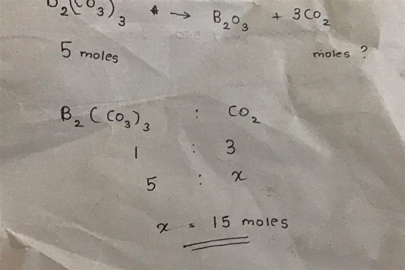 Boron carbonate decomposes into boron oxide and carbon dioxide, how many moles of-example-1