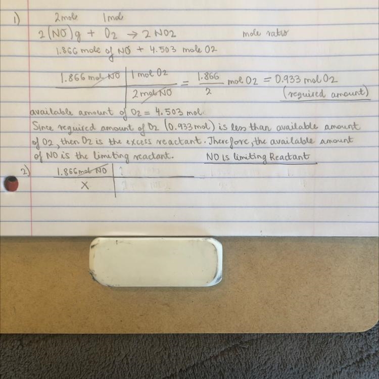 2NO(g) + O2 → 2NO2 In one experiment, 1.866 mol of NO is mixed with 4.503 mol of O-example-1