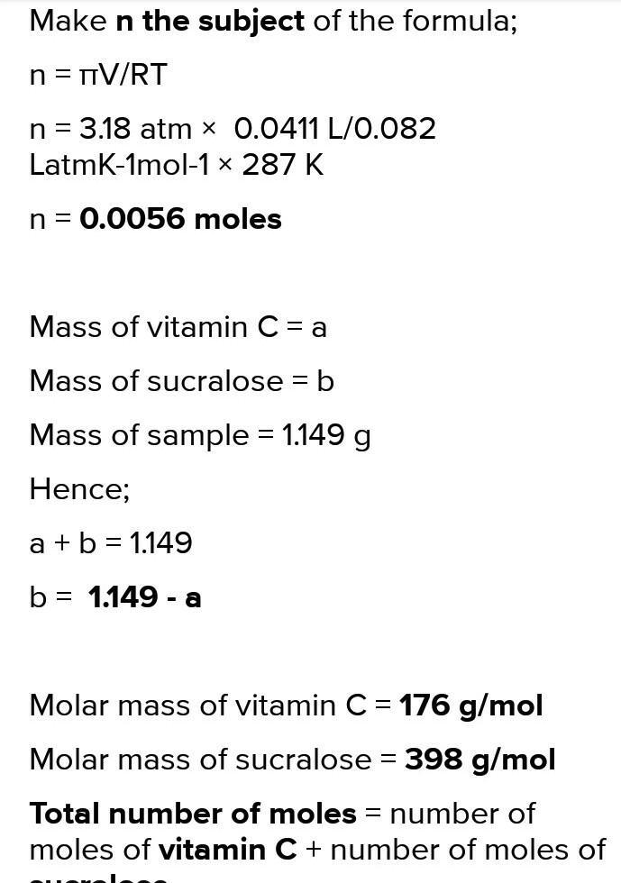 A 1.044 g sample contains only vitamin C (C6H8O6) and sucralose (C12H19Cl3O8). When-example-2