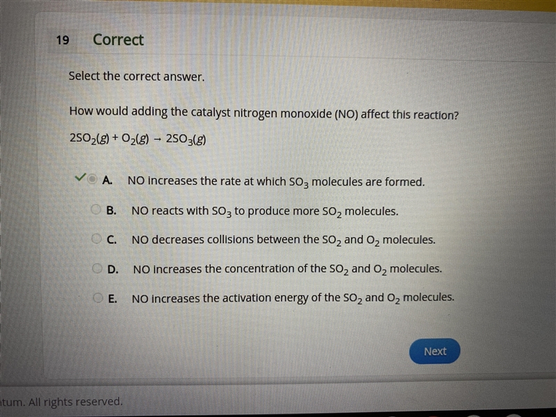 How would adding the catalyst nitrogen monoxide (NO) affect this reaction? 2SO2(g-example-1