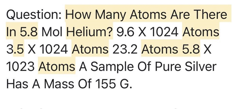 How many atoms are there in 5.8 mole of helium?-example-1