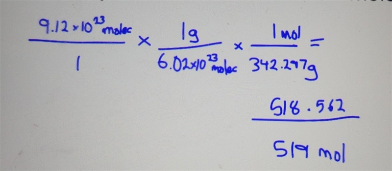 How many moles are in 9.12 x 1023 molecules of sugar?-example-1