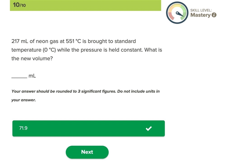 217 mL of neon gas at 551 celsius is brought to standard temperature (0 celsius) while-example-1