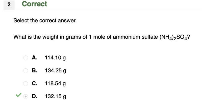 What is the weight in grams of 1 mole of ammonium sulfate (NH4)2SO4-example-1