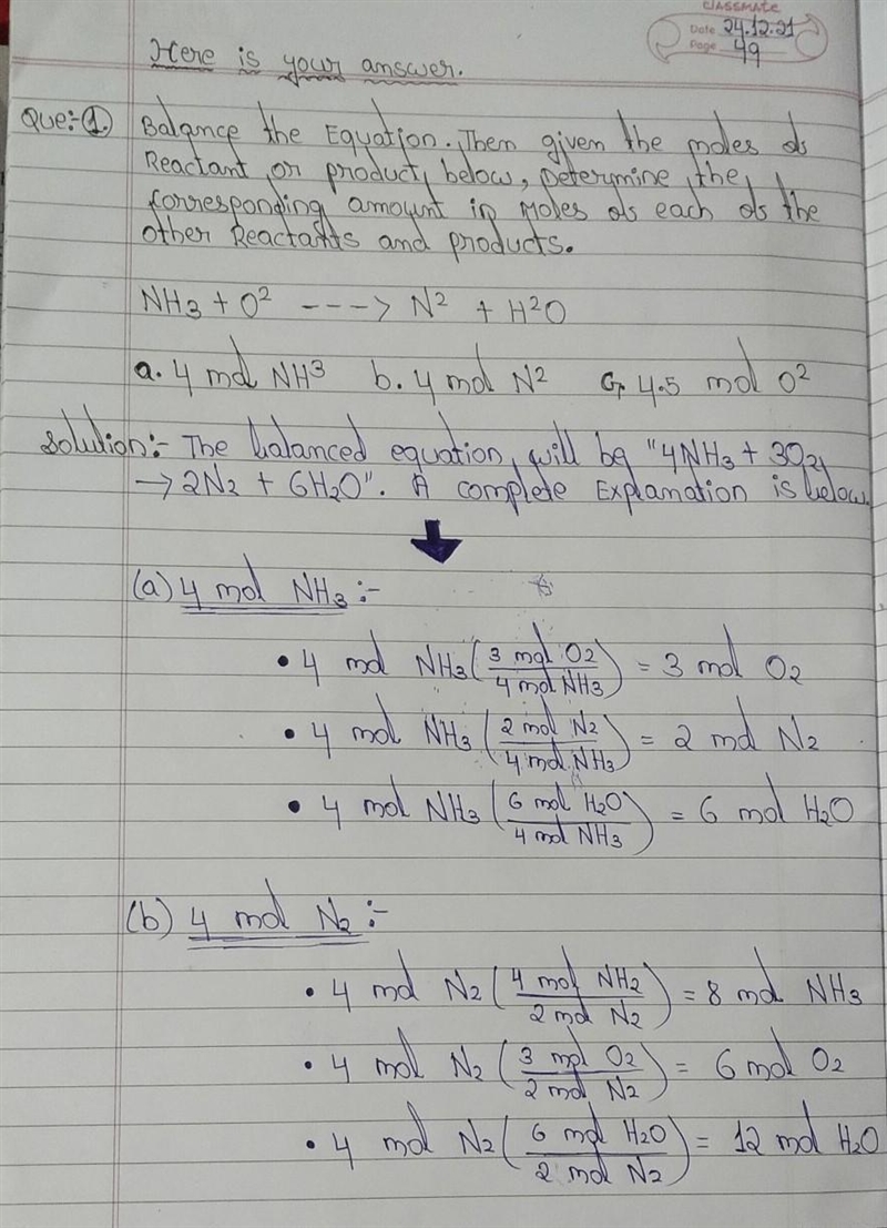 1. Balance the following equation. Then, given the moles of reactant or product below-example-1