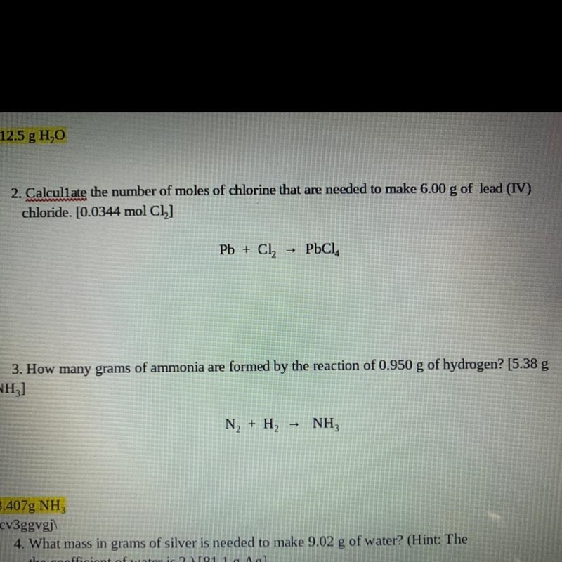 Calcullate the number of moles of chlorine that are needed to make 6.00 g of lead-example-1