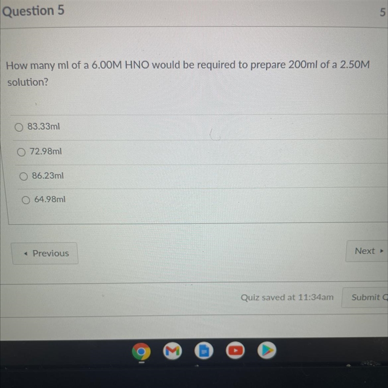 How many ml of a 6.00M HNO would be required to prepare 200ml of a 2.50M solution-example-1