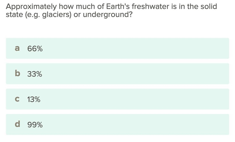 How much of earth's freshwater is in the solid state or under ground?-example-1