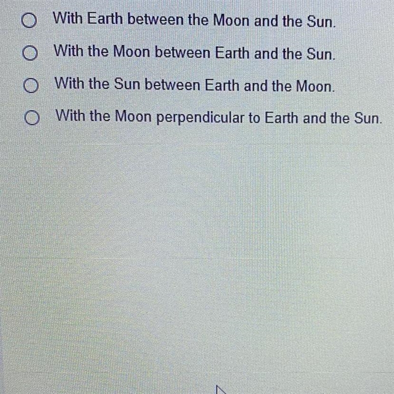 Kevin is working on a model that shows the positions of Earth, the Moon, and the Sun-example-1