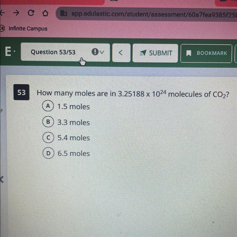 How many moles are in 3.25188x10^24 molecules of CO2-example-1