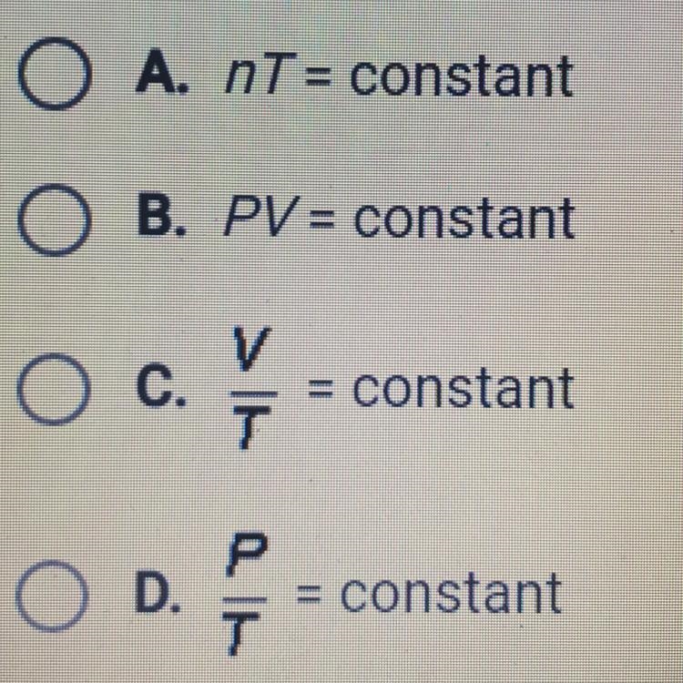 Which of the following is an expression of Charles's law?-example-1