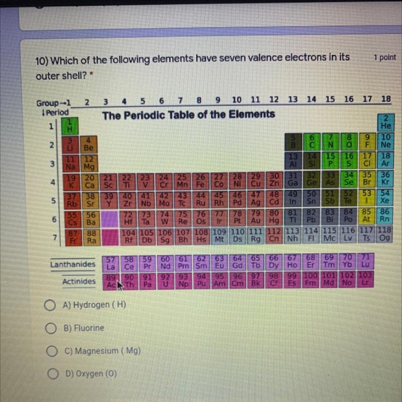 Which of the following elements have seven valance electrons in its outer shell? a-example-1